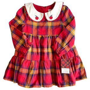 NEW Tahari Baby Girl Fall Apple Plaid Peter Pan Collar Dress - Size 12 Months
